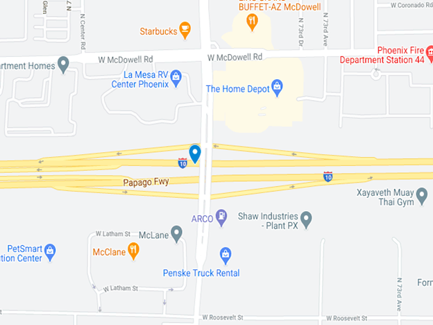 Map of Interstate 10 in Phoenix