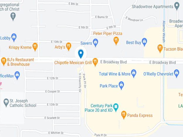 Map of Eastside Tucson at South Chantilly and East Broadway