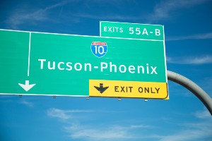 Highway road sign for the I-10 in Tucson