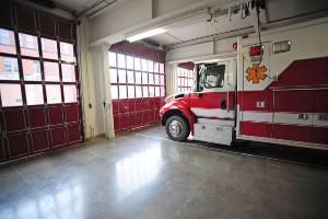 garage with ambulance parked