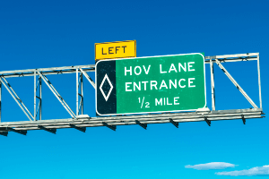 Stock image of an HOV lane on a freeway
