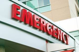 emergency sign above hospital entrance