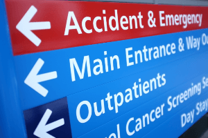 Accident and emergency room sign for hospital