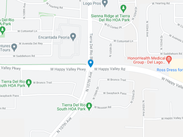 map showing 107th Avenue and Happy Valley Road