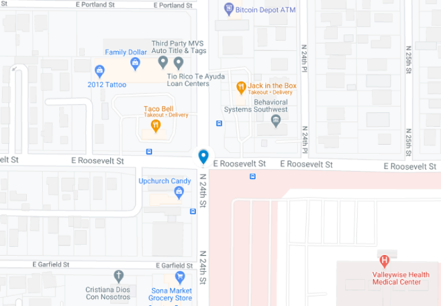 map of area around 24th and Roosevelt