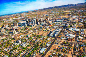 shot of downtown phoenix and surrounding area