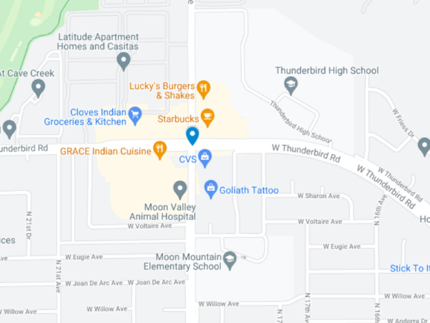 google map image of w thunderbird road and 19th